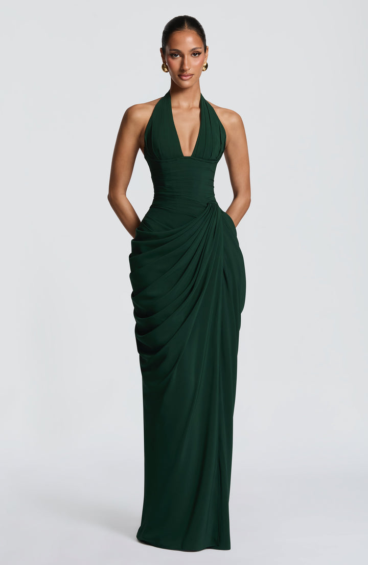 Linde Halterneck Maxi Dress with Corset Bodice and Chiffon Skirt