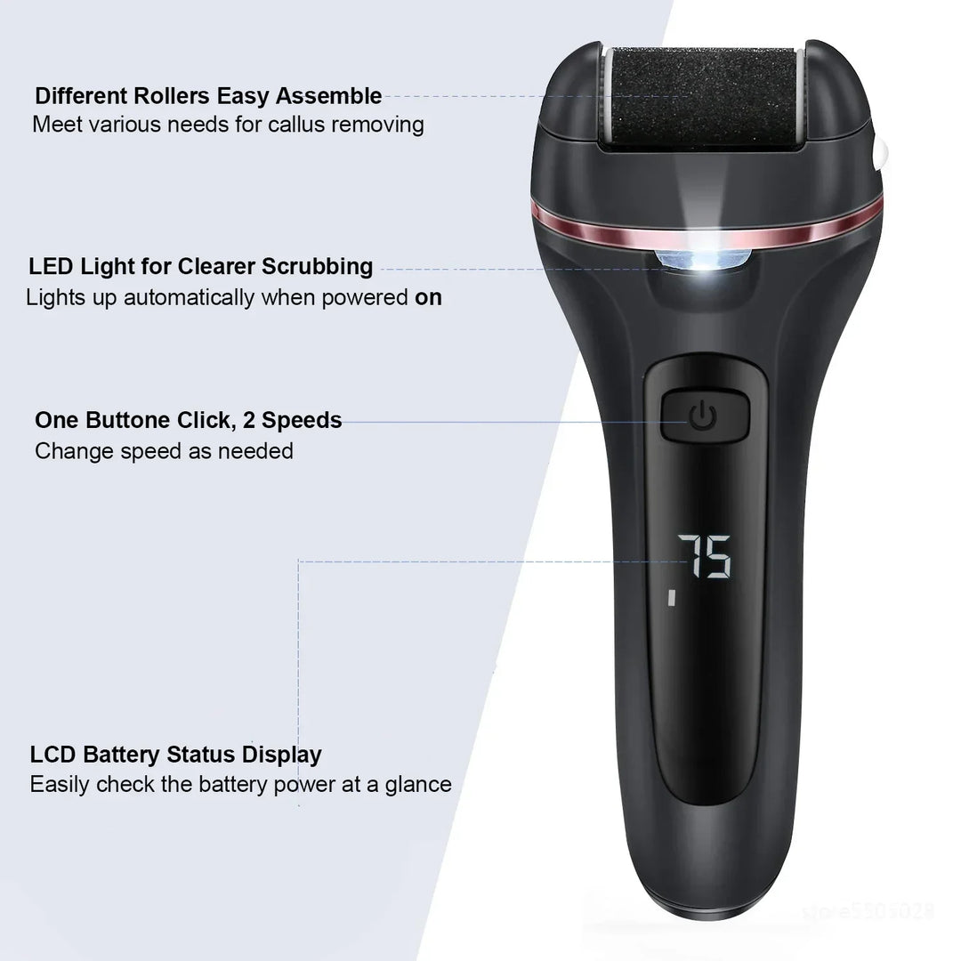 Pediluxe Pro Electric Callus Remover | With 3 Abrasive Heads, LED & LCD | Rechargeable & Waterproof IPX7 | For Smooth, Well-Groomed Feet