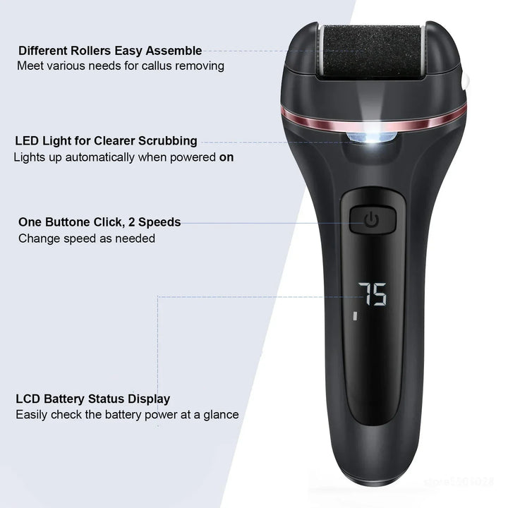 Pediluxe Pro Electric Callus Remover | With 3 Abrasive Heads, LED & LCD | Rechargeable & Waterproof IPX7 | For Smooth, Well-Groomed Feet