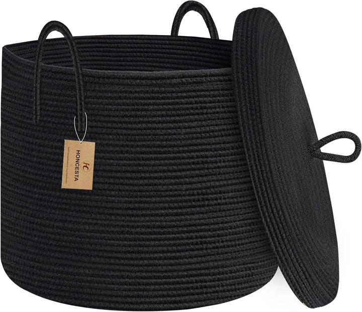 Large Black Cotton Rope Storage Basket with Lid – Selwyn
