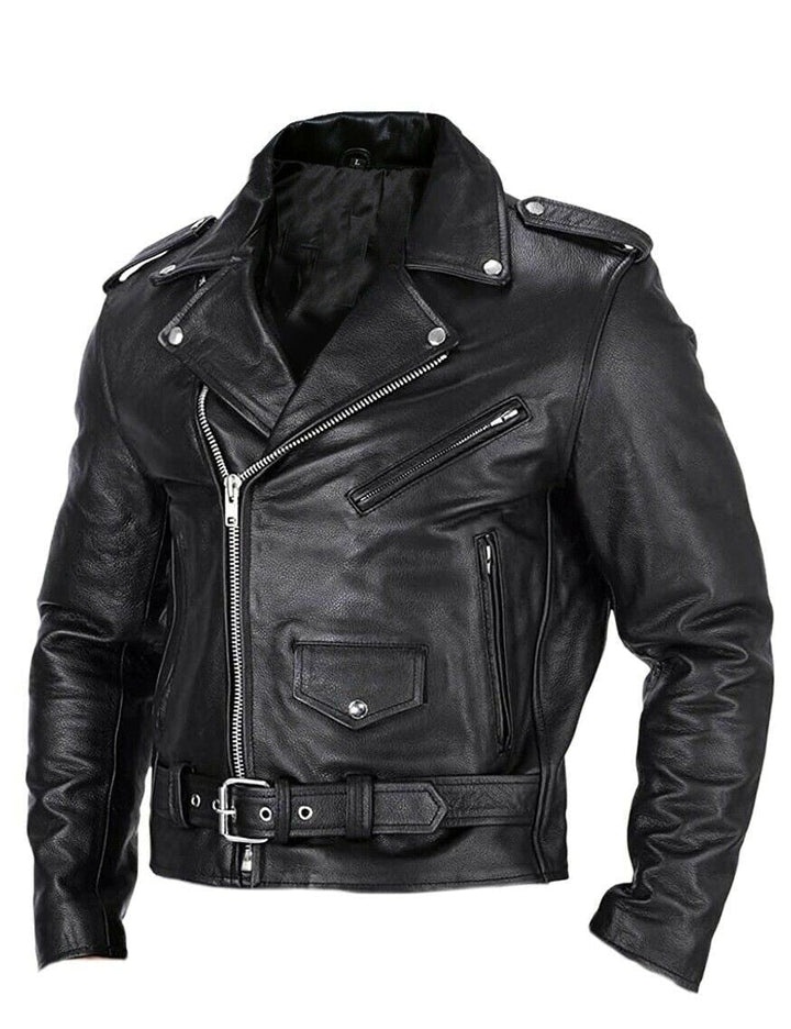 Slim Fit Leather Men's Motorcycle Jacket with Stand Collar – Ryder