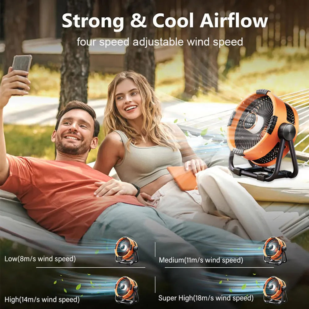 Camping Fan with 20000mAh Battery, LED Light & Remote Control – WindMate