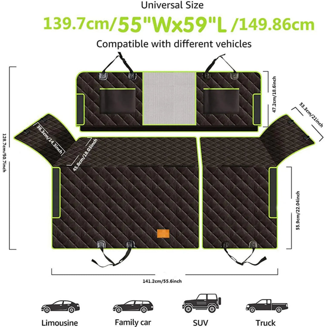 PawRide Dog Car Seat Cover | 6-in-1 Design | Waterproof and Non-Slip | For Cars, SUVs and Vans
