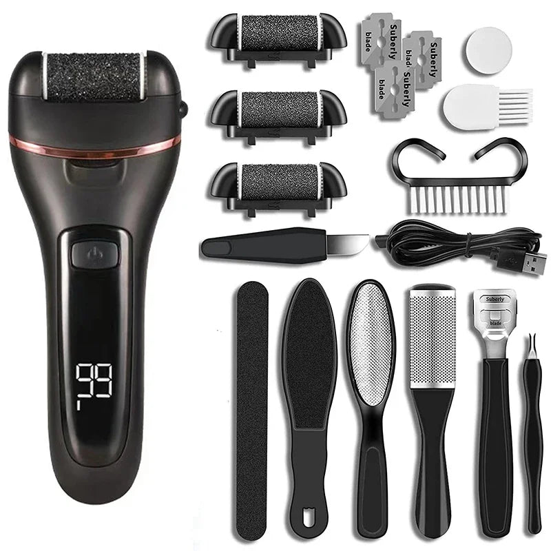 Pediluxe Pro Electric Callus Remover | With 3 Abrasive Heads, LED & LCD | Rechargeable & Waterproof IPX7 | For Smooth, Well-Groomed Feet