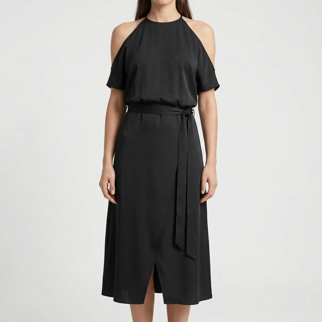 Saphine - Cold-Shoulder Halter Top Asymmetric Set