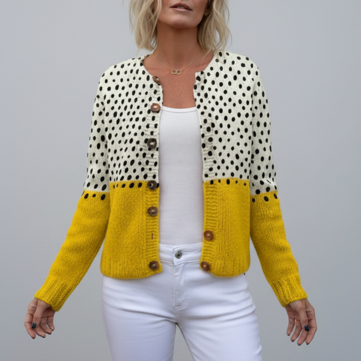 Women's Cardigan with Polka Dot Print – Knitted Open Cardigan