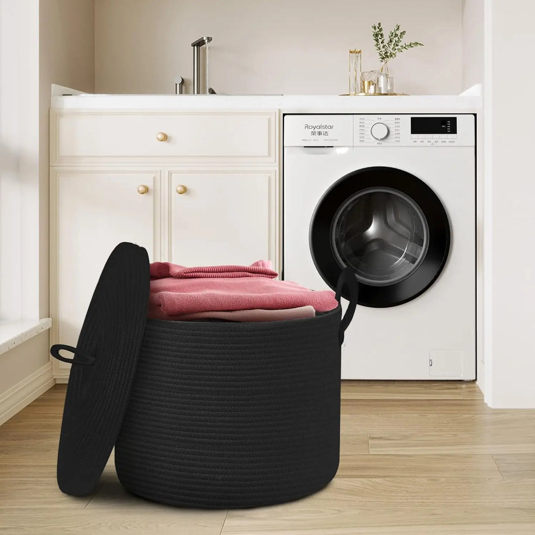 Large Black Cotton Rope Storage Basket with Lid – Selwyn
