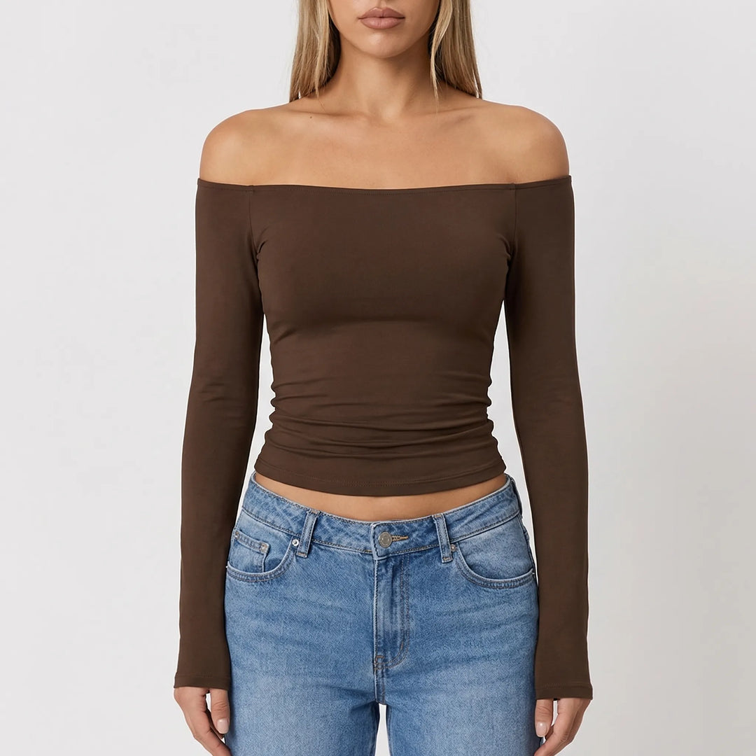 Shoulvera - Off-The-Shoulder Long Sleeve Crop Top