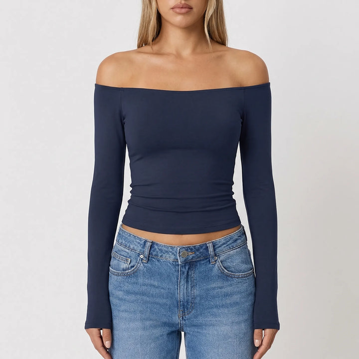 Shoulvera - Off-The-Shoulder Long Sleeve Crop Top