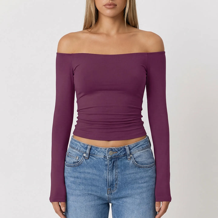 Shoulvera - Off-The-Shoulder Long Sleeve Crop Top