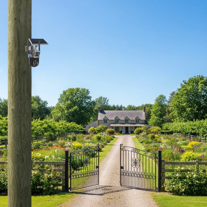 Solar-Powered Dual-Lens Security Camera | 10x Zoom, 360° PTZ | 12,000 mAh, IP66