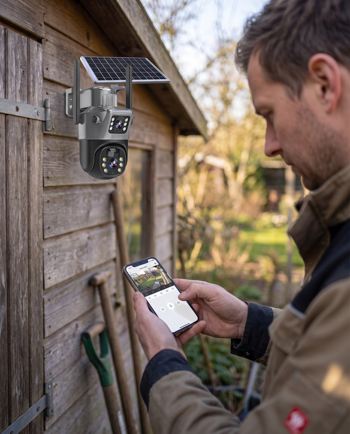 Solar-Powered Dual-Lens Security Camera | 10x Zoom, 360° PTZ | 12,000 mAh, IP66