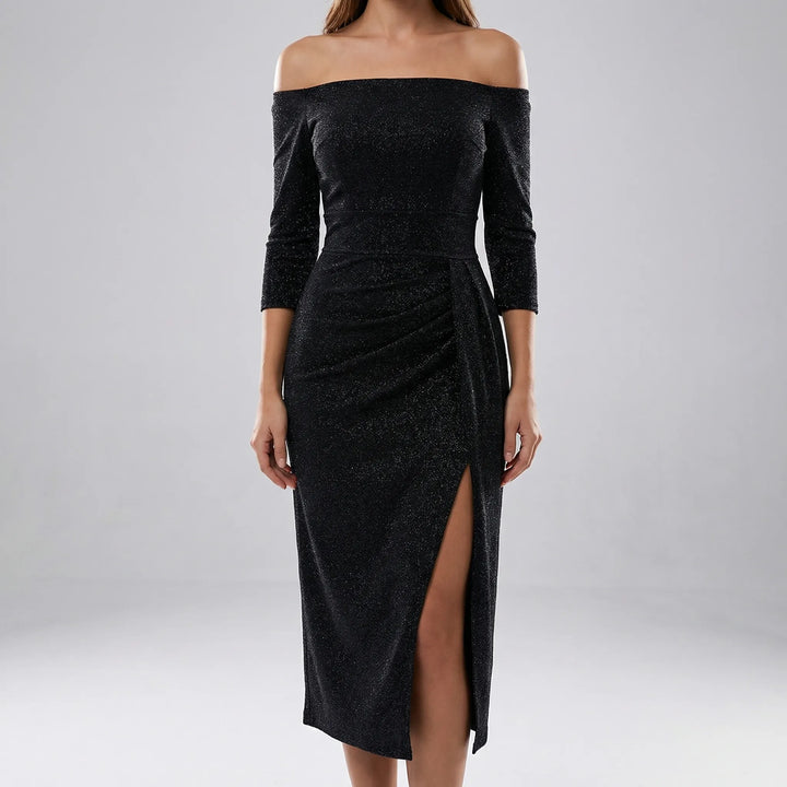 Slantrix - Off-Shoulder Bodycon Midi Dress