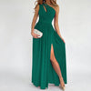 Fitted Halter-Neck Maxi Dress With High Slit
