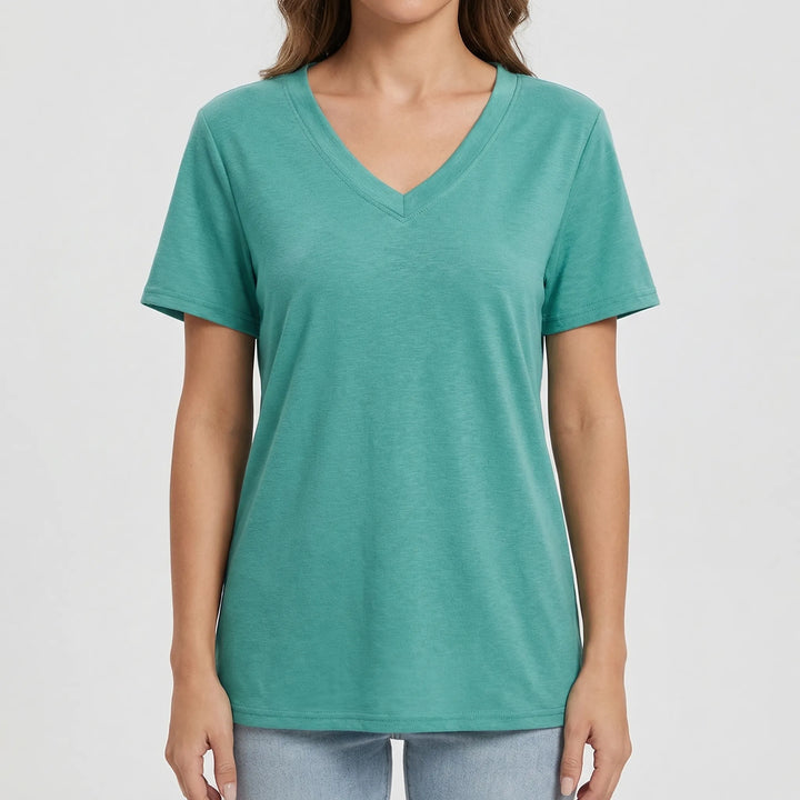 Slyvera - V-Neck Short Sleeve Women's Top