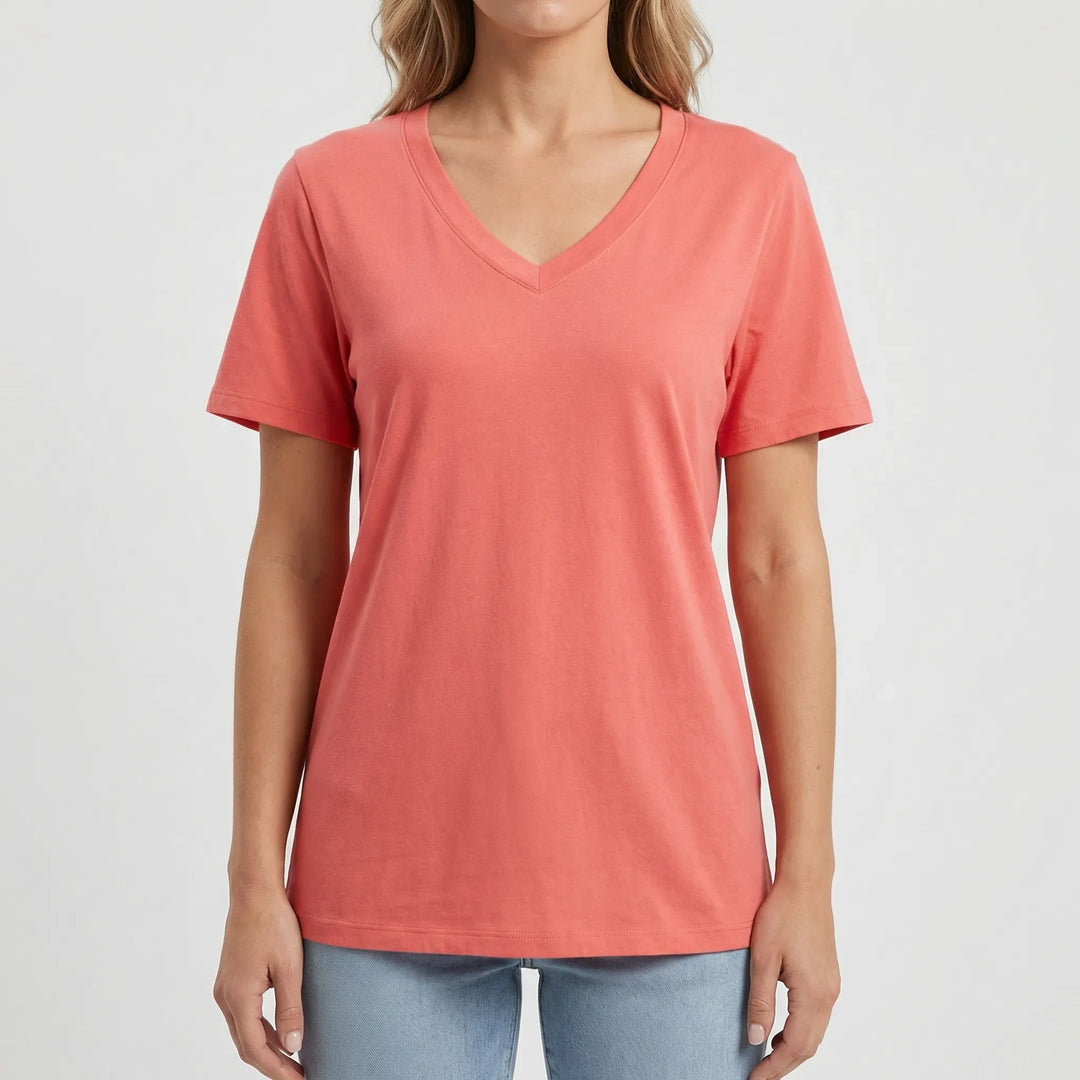 Slyvera - V-Neck Short Sleeve Women's Top