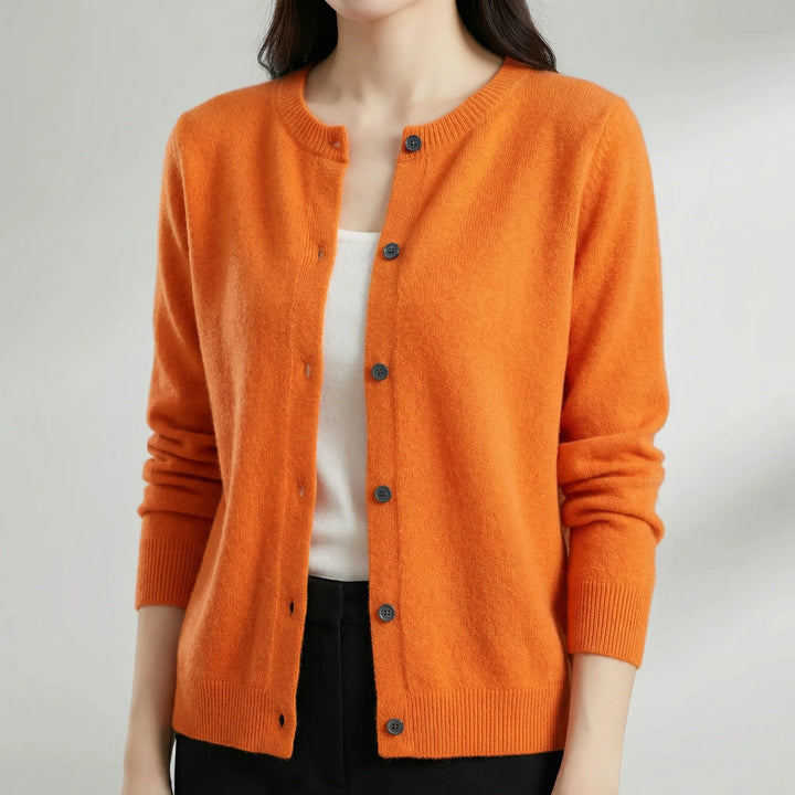 Softera - Button-Front O-Neck Women's Cardigan