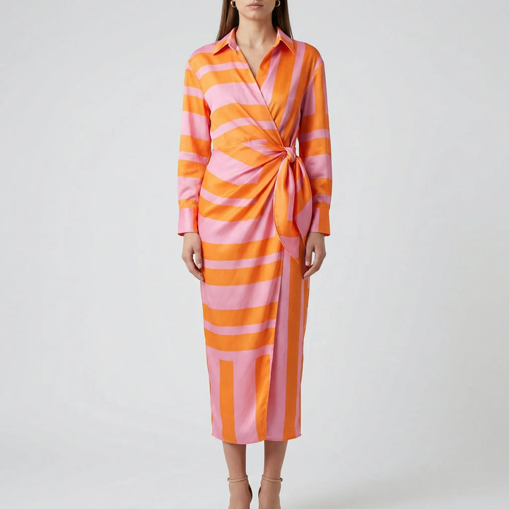 Solanta - Bold Striped Midi Shirt Dress