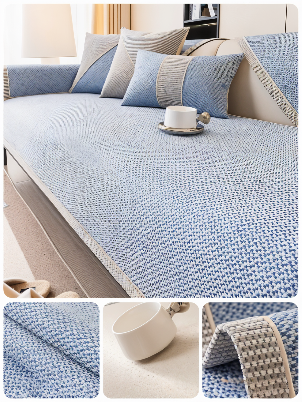 Solid Flat Sofa Cover - Durable, Non-Slip Cotton and Linen Polyester