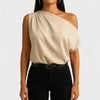 One-Shoulder Draped Short-Sleeve Top