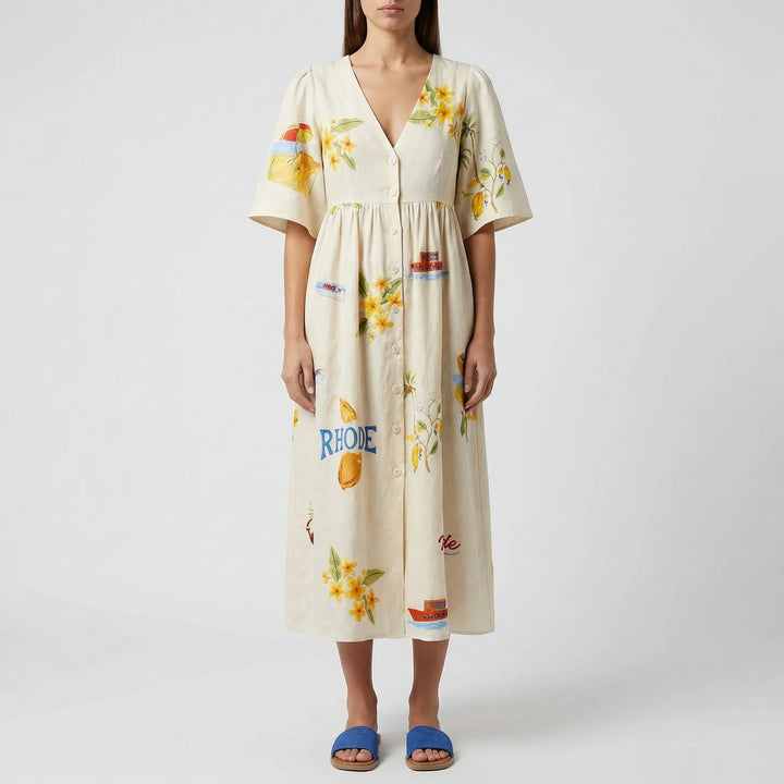 Soltreva - Relaxed Fit Floral Print Midi Dress