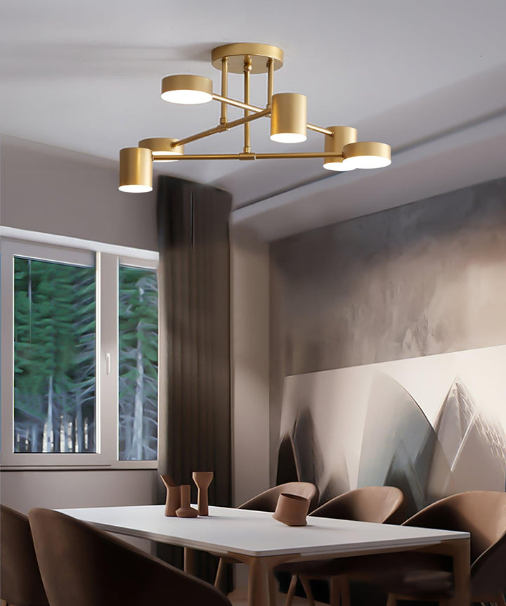 Sputnik Design Ceiling Light with Crossing Arms and Cylindrical Light Points