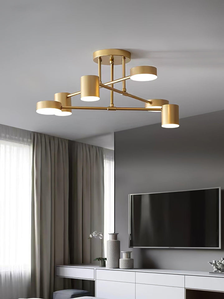 Sputnik Design Ceiling Light with Crossing Arms and Cylindrical Light Points