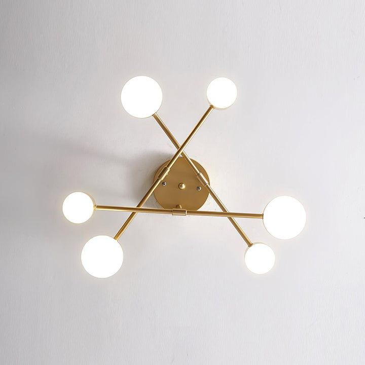 Sputnik Design Ceiling Light with Crossing Arms and Cylindrical Light Points