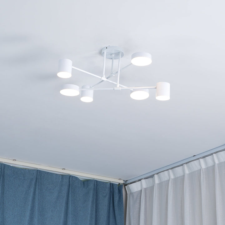 Sputnik Design Ceiling Light with Crossing Arms and Cylindrical Light Points