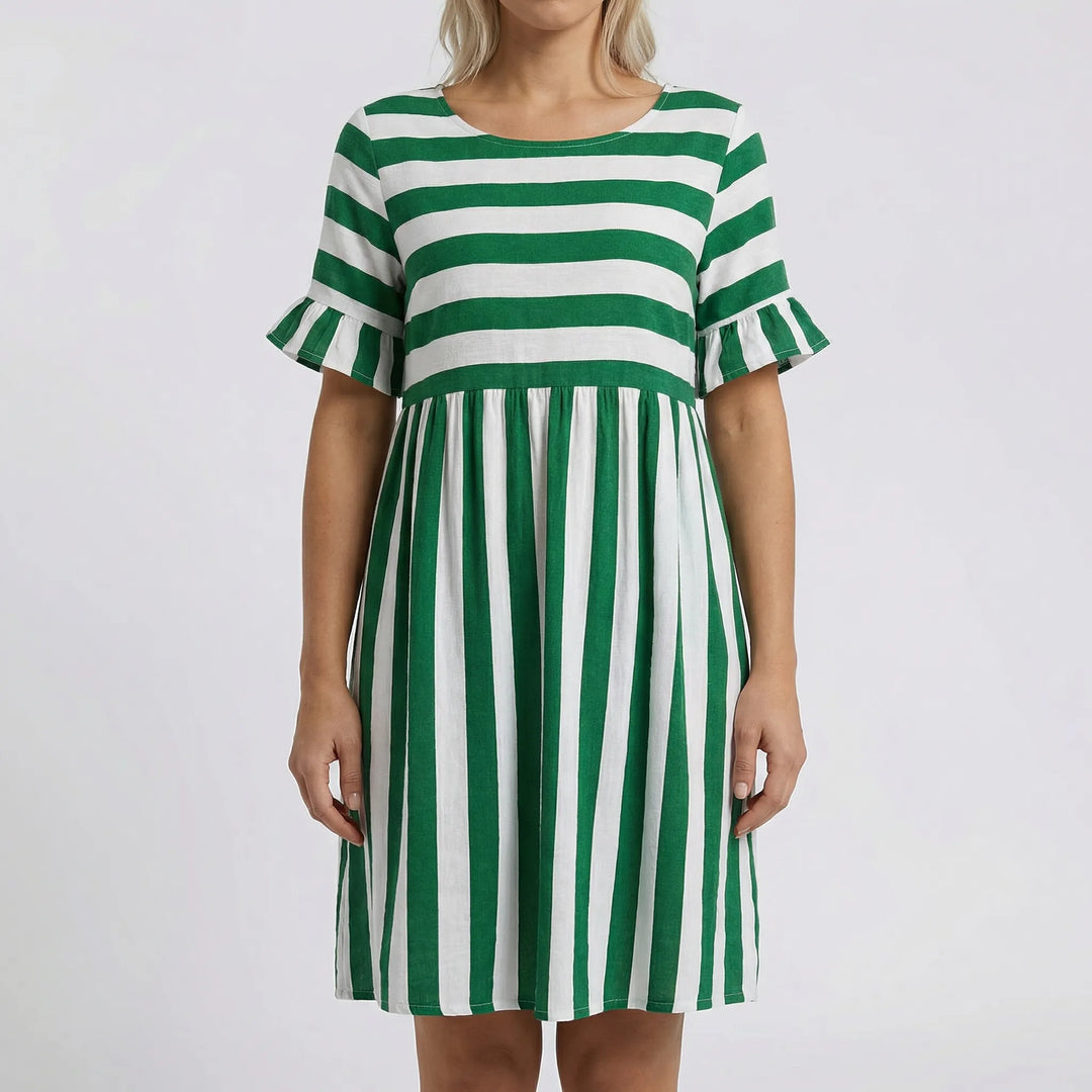 Strivella - Striped Short Sleeve Midi Dress
