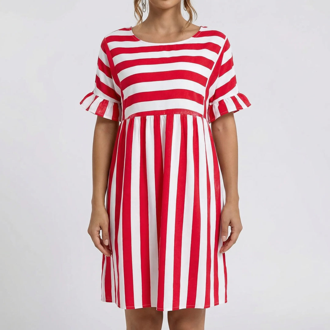 Strivella - Striped Short Sleeve Midi Dress