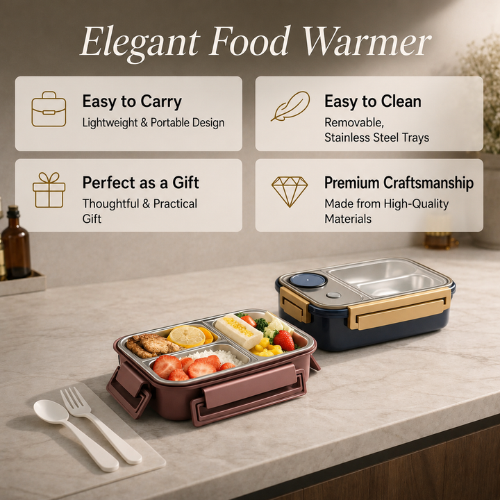 Insulated Thermal Food Container | Stainless Steel Compartments | Leak-Proof Lid