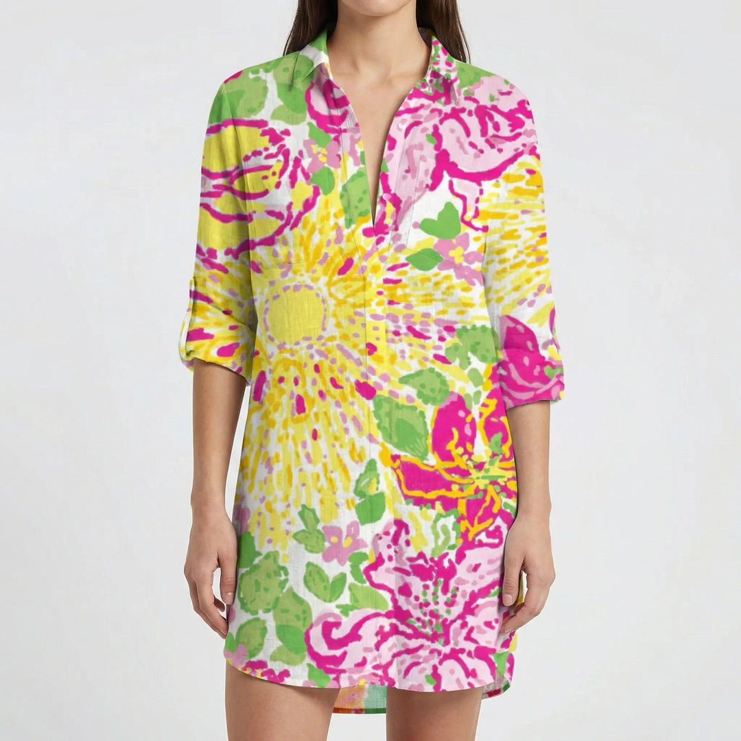 Tidalora - Tie-Dye Print Button-Down Shirt Dress