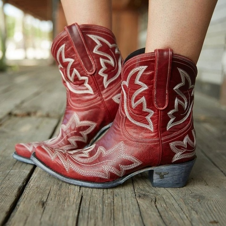 Embroidered Leather Cowboy Ankle Boots – Dakota Autumn Edition