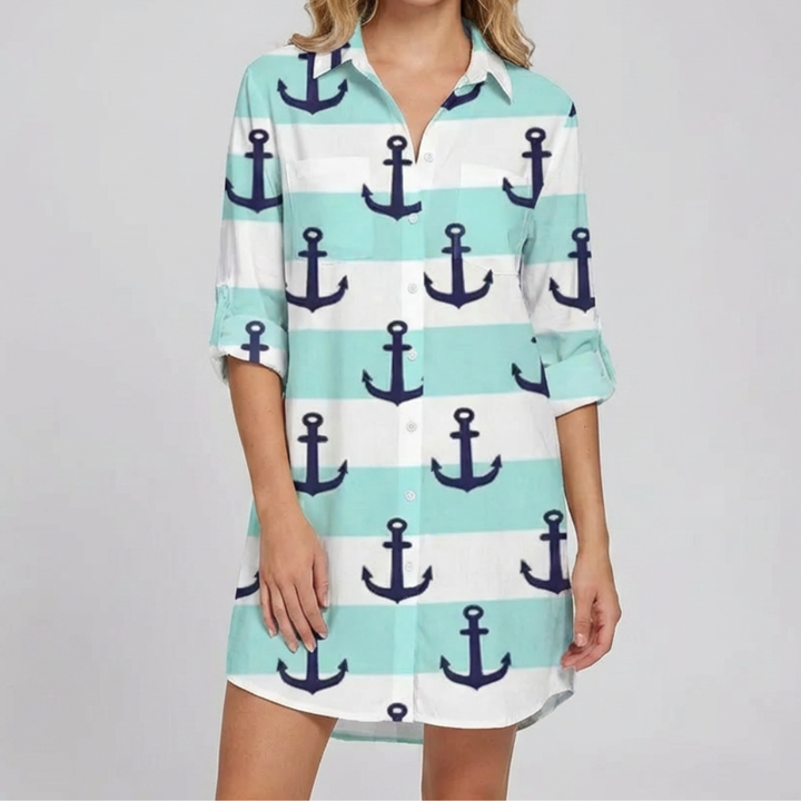 Tie-Dye Print Button-Down Shirt Dress