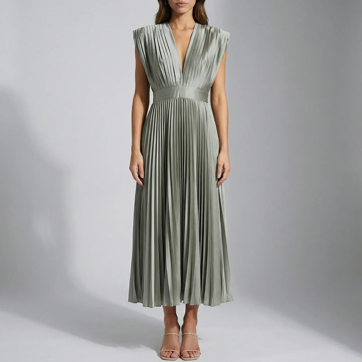 Velmira - Sleeveless Deep V-Neck Midi Dress