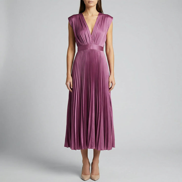 Velmira - Sleeveless Deep V-Neck Midi Dress