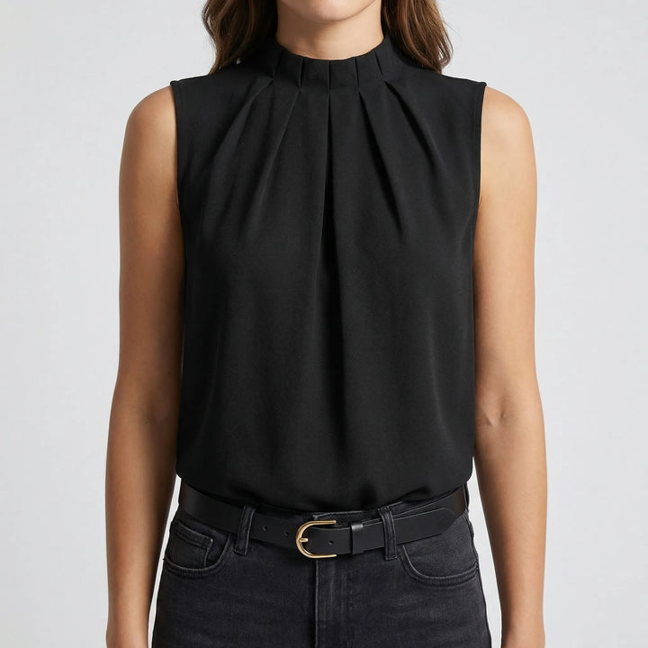 Velvoria - Mock Neck Blouse With Mesh Sleeve Panels
