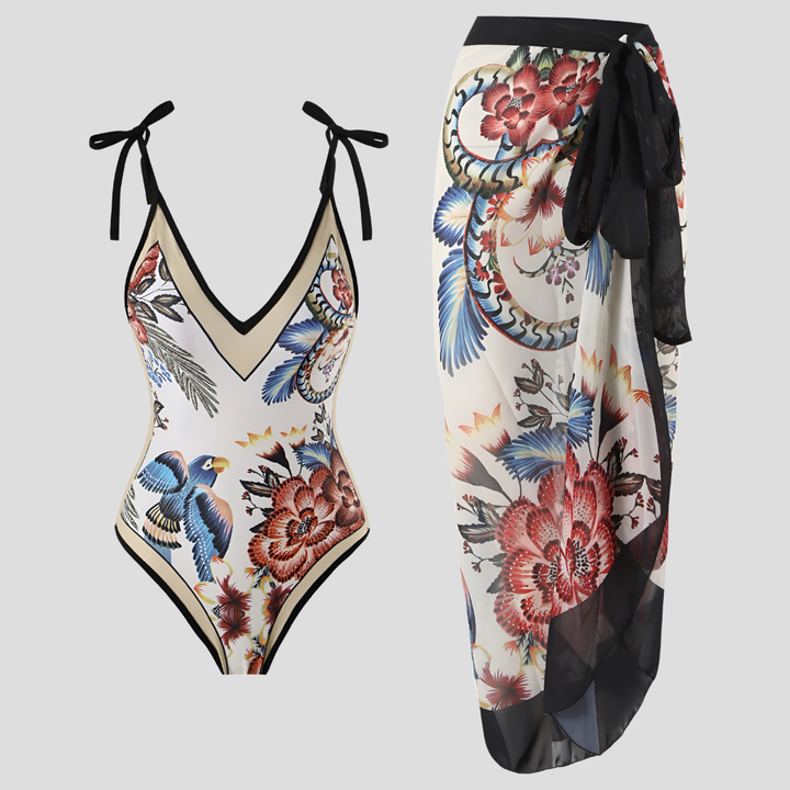 Vintage One-Piece Swimsuit for Women with Ruffles
