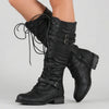 Tall Lace-Up Buckle Combat Boot