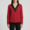 Puff-Sleeve V-Neck Women's Blouse