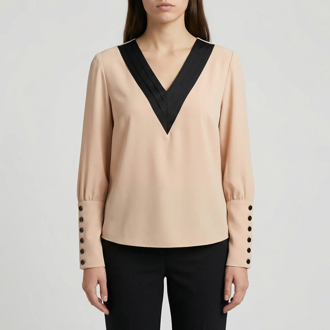 Volvara - Puff-Sleeve V-Neck Women's Blouse