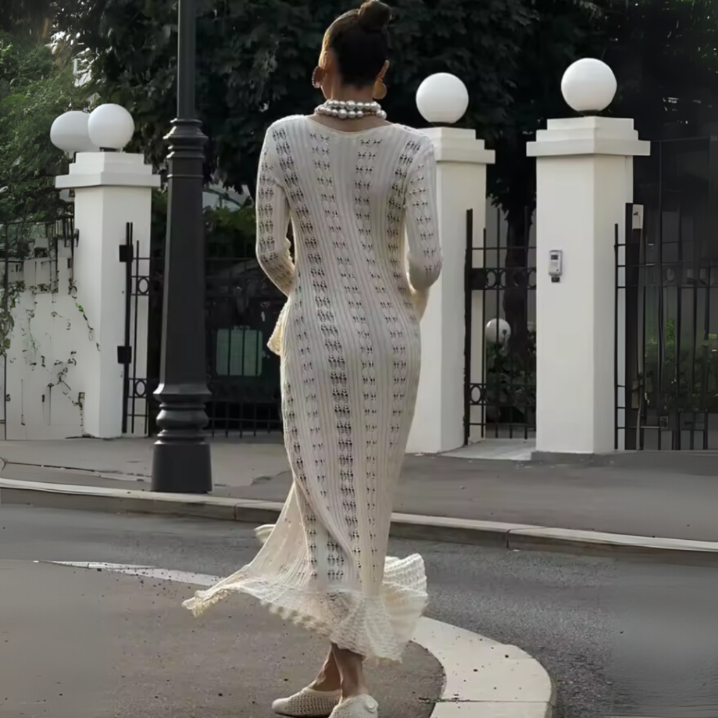 Knitted Hollow Flare Sleeve Long Cardigan for Women