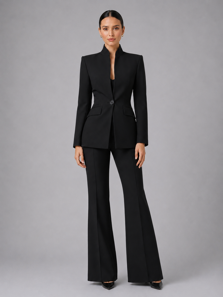 Women's Suit Set Collarless Blazer with Palazzo Pants