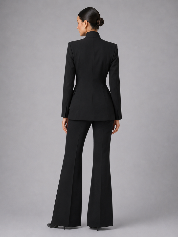 Women's Suit Set Collarless Blazer with Palazzo Pants
