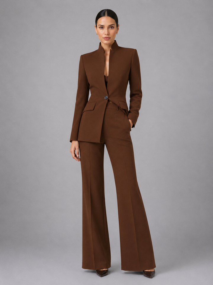 Women's Suit Set Collarless Blazer with Palazzo Pants