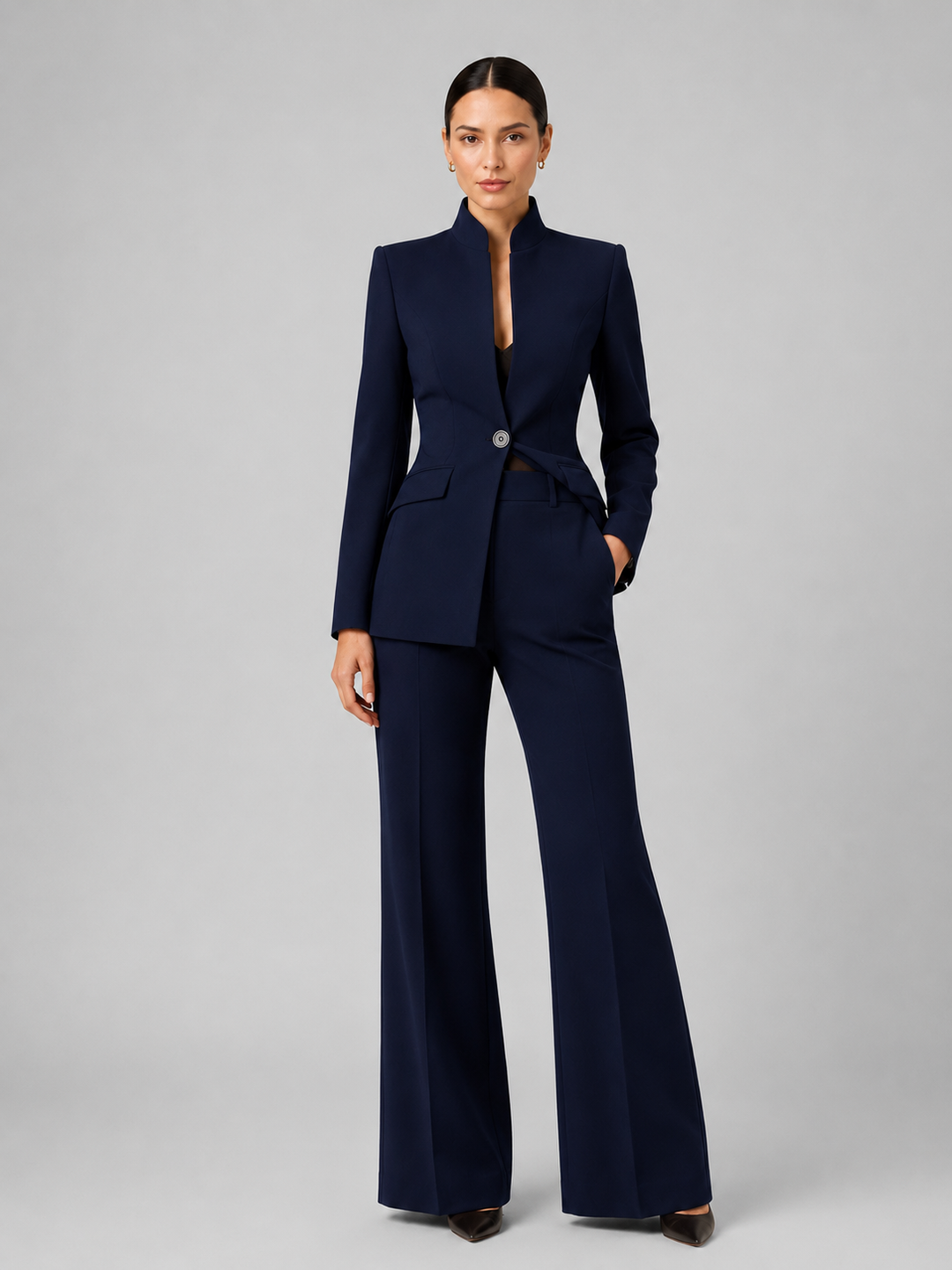 Women's Suit Set Collarless Blazer with Palazzo Pants