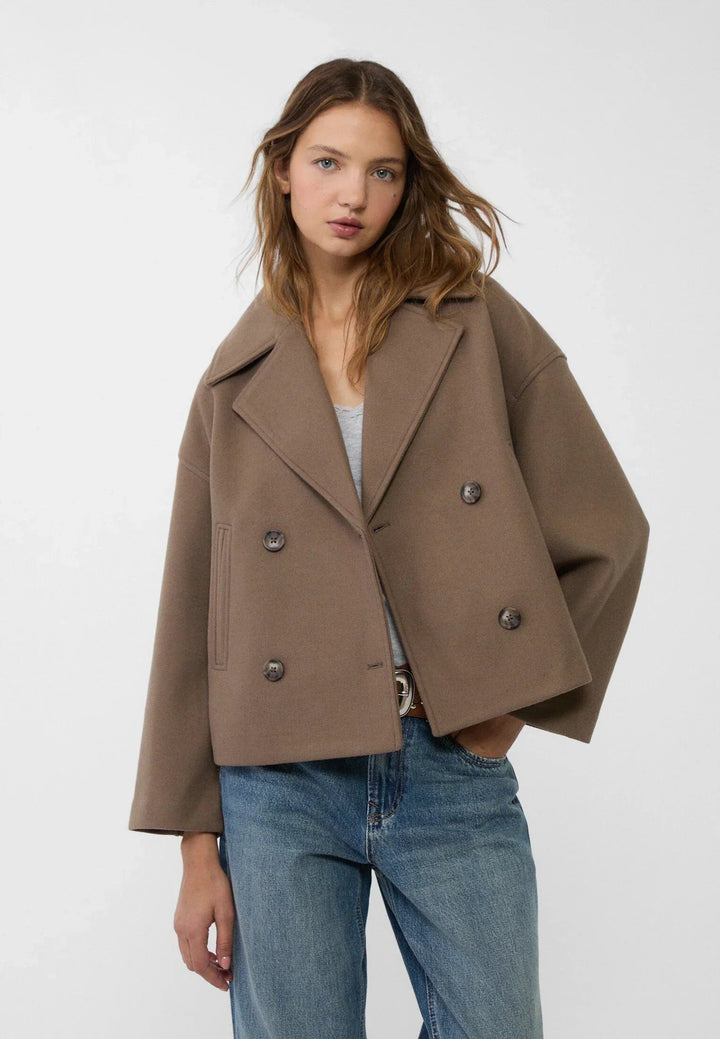 Women's Short Winter Coat Heather Wool Double-Breasted Jacket