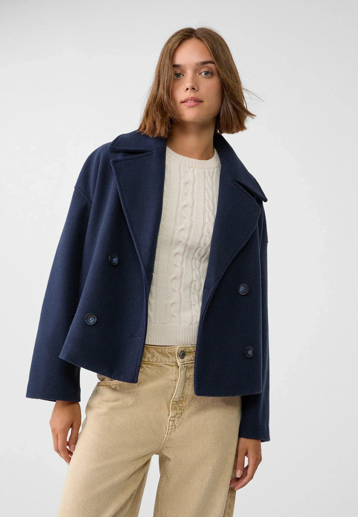 Women's Short Winter Coat Heather Wool Double-Breasted Jacket