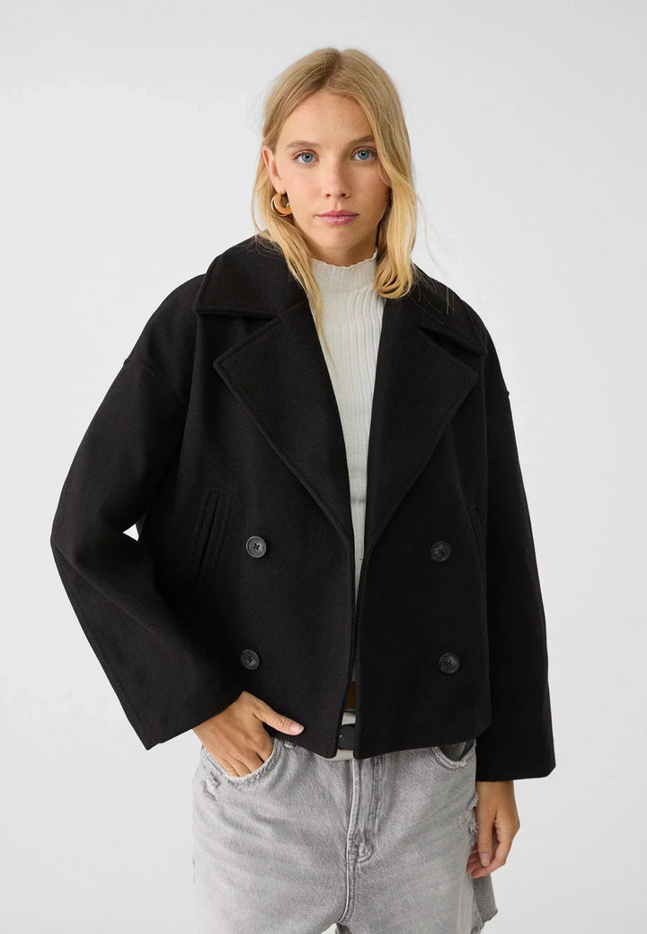 Women's Short Winter Coat Heather Wool Double-Breasted Jacket